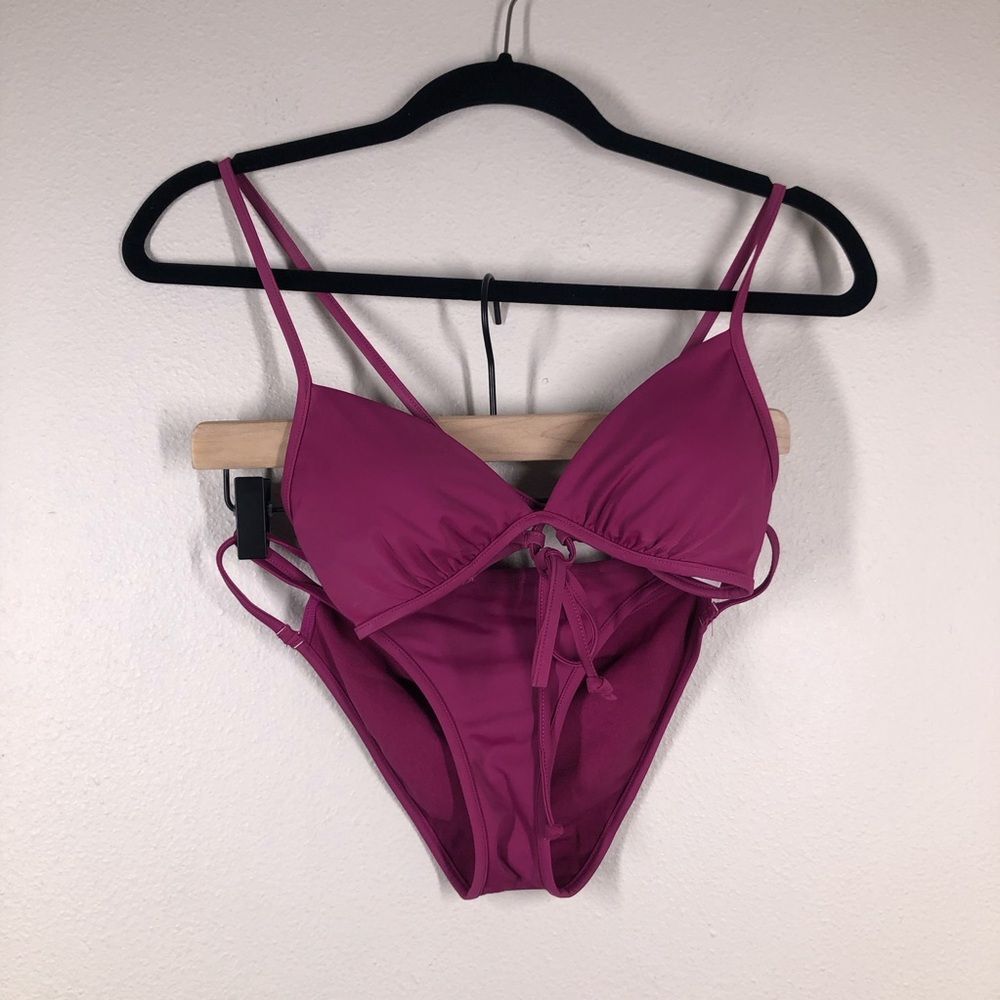 Adore Me Purple Bikini Swimsuit Set Strappy Back Twist Detail Size Small